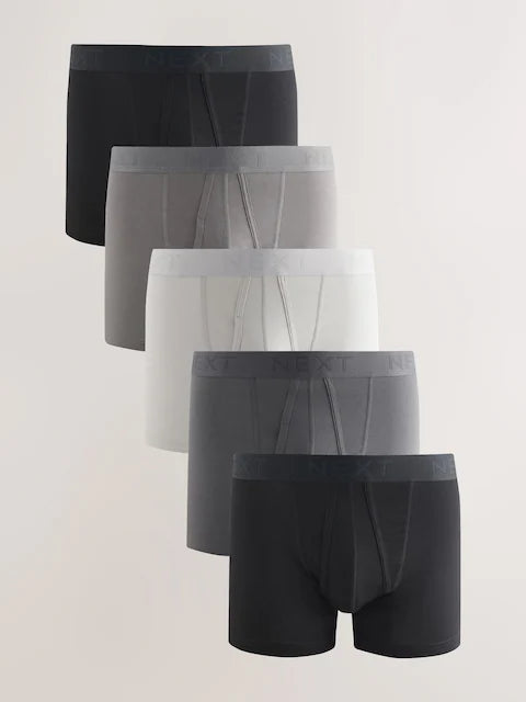 Black/Grey 5 Pack A-Front Cotton Rich Boxers