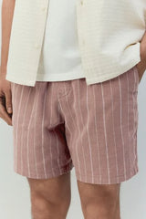 Pink Linen Blend Elasticated Waist Stripe Shorts