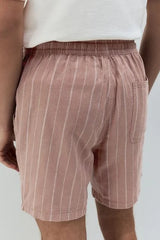 Pink Linen Blend Elasticated Waist Stripe Shorts