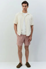 Pink Linen Blend Elasticated Waist Stripe Shorts