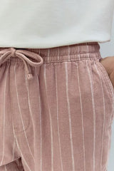 Pink Linen Blend Elasticated Waist Stripe Shorts