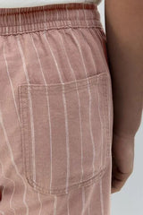 Pink Linen Blend Elasticated Waist Stripe Shorts