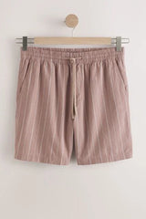 Pink Linen Blend Elasticated Waist Stripe Shorts