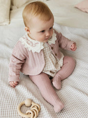 Pink Bubble Romper Long Sleeve Bodysuit Cardigan and Tights 4 Piece Set (0mths-2yrs)