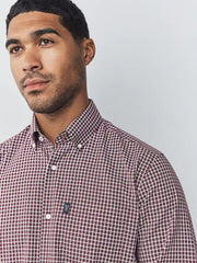 Burgundy Red Micro Check Regular Fit Easy Iron Button Down Oxford Shirt