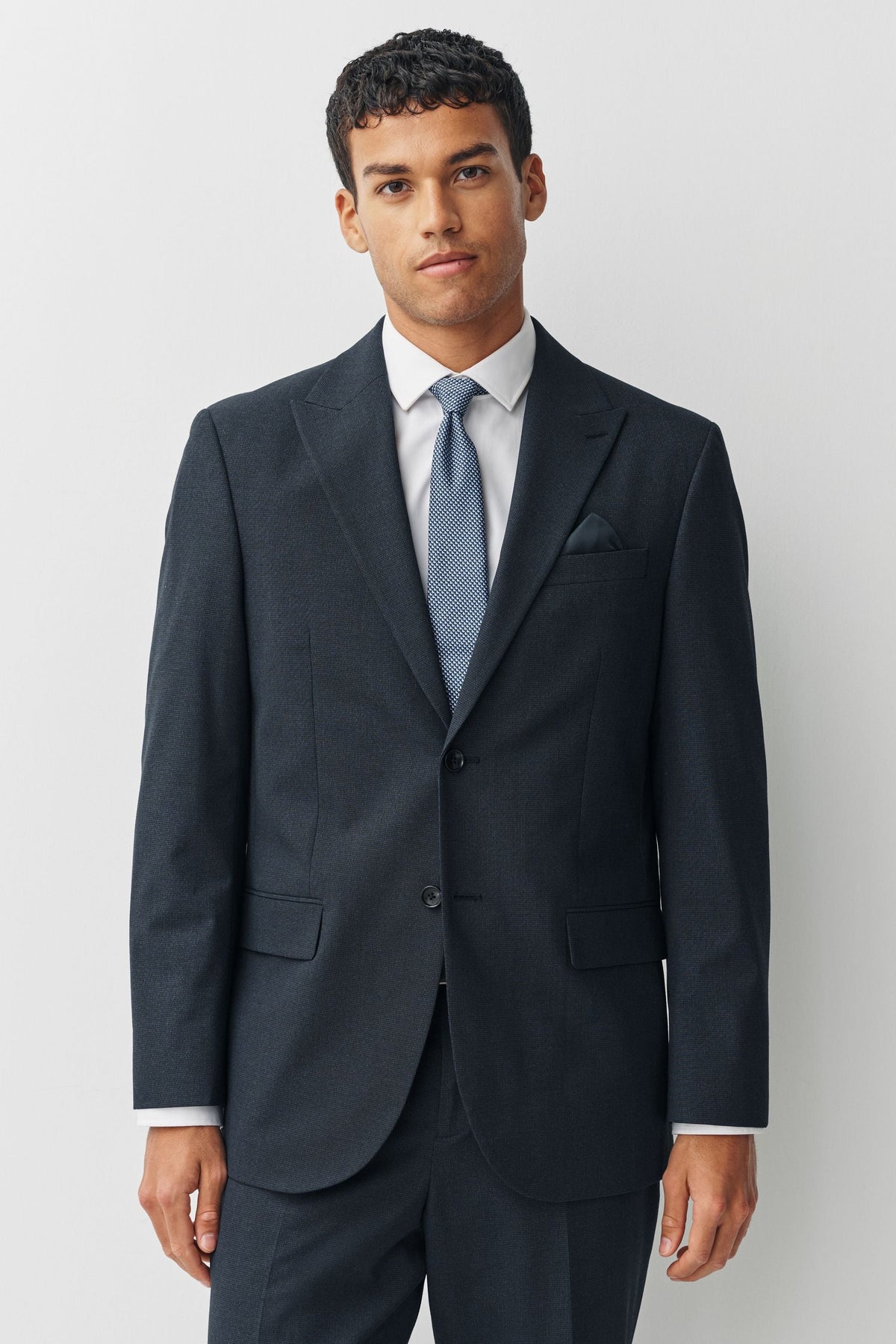 Navy Regular Fit Motionflex Puppytooth Texture Suit Jacket