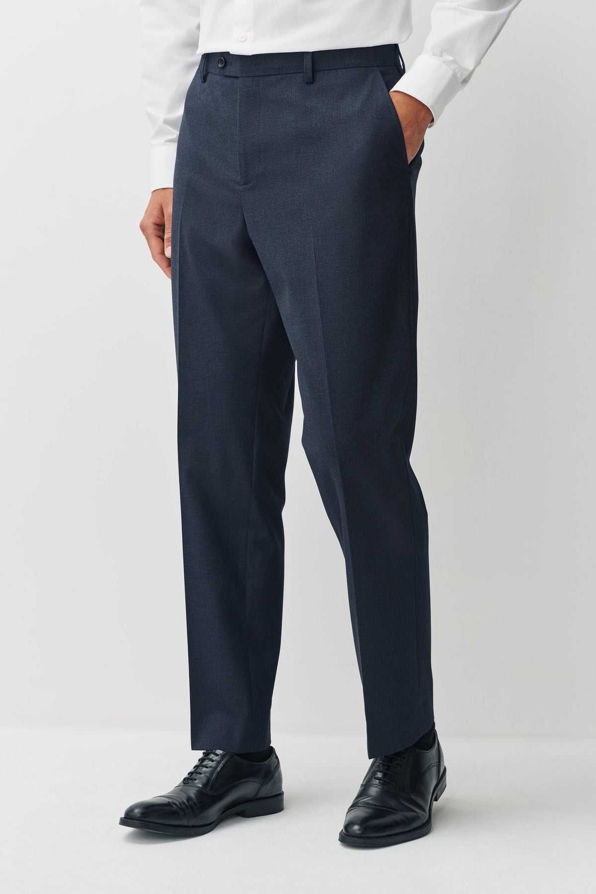 Navy Regular Fit Motionflex Puppytooth Texture Suit Trousers