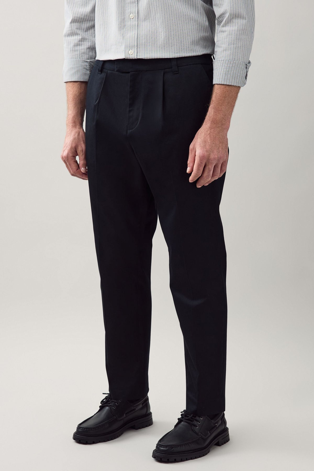 Black Regular Tapered Fit Smart Cotton Chinos with Elasticated Back and Stretch