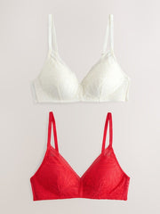 Red/Cream Pad Non Wire Lace Detail Ultimate Comfort Bras 2 Pack