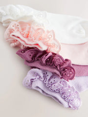 Pink. Purple And White 4 Pack Cotton Rich Ruffle Trainer Socks