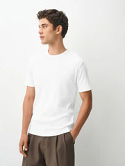 White Ribbed Slim Fit Short Sleeve Crew Neck T-Shirt