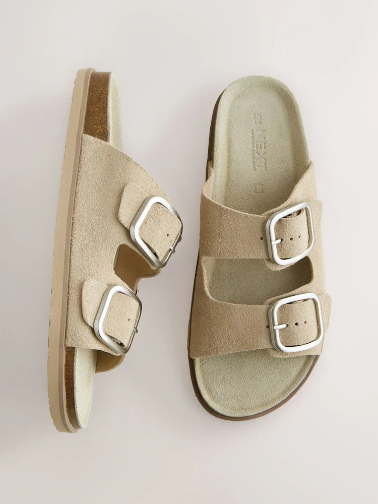 Neutral Suede Standard Fit Double Strap Footbed Sandals