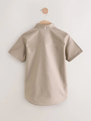 Taupe Logo Short Sleeve Cotton Rich Oxford Shirt (3-16yrs)