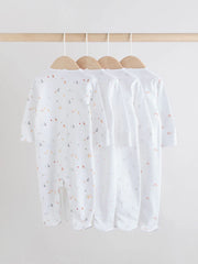 White 4 Pack Popper Baby Sleepsuits (0-2yrs)