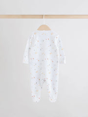 White 4 Pack Popper Baby Sleepsuits (0-2yrs)