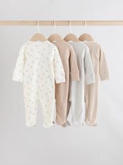 Cream 4 Pack Two Way Zip Baby Sleepsuits (0-2yrs)