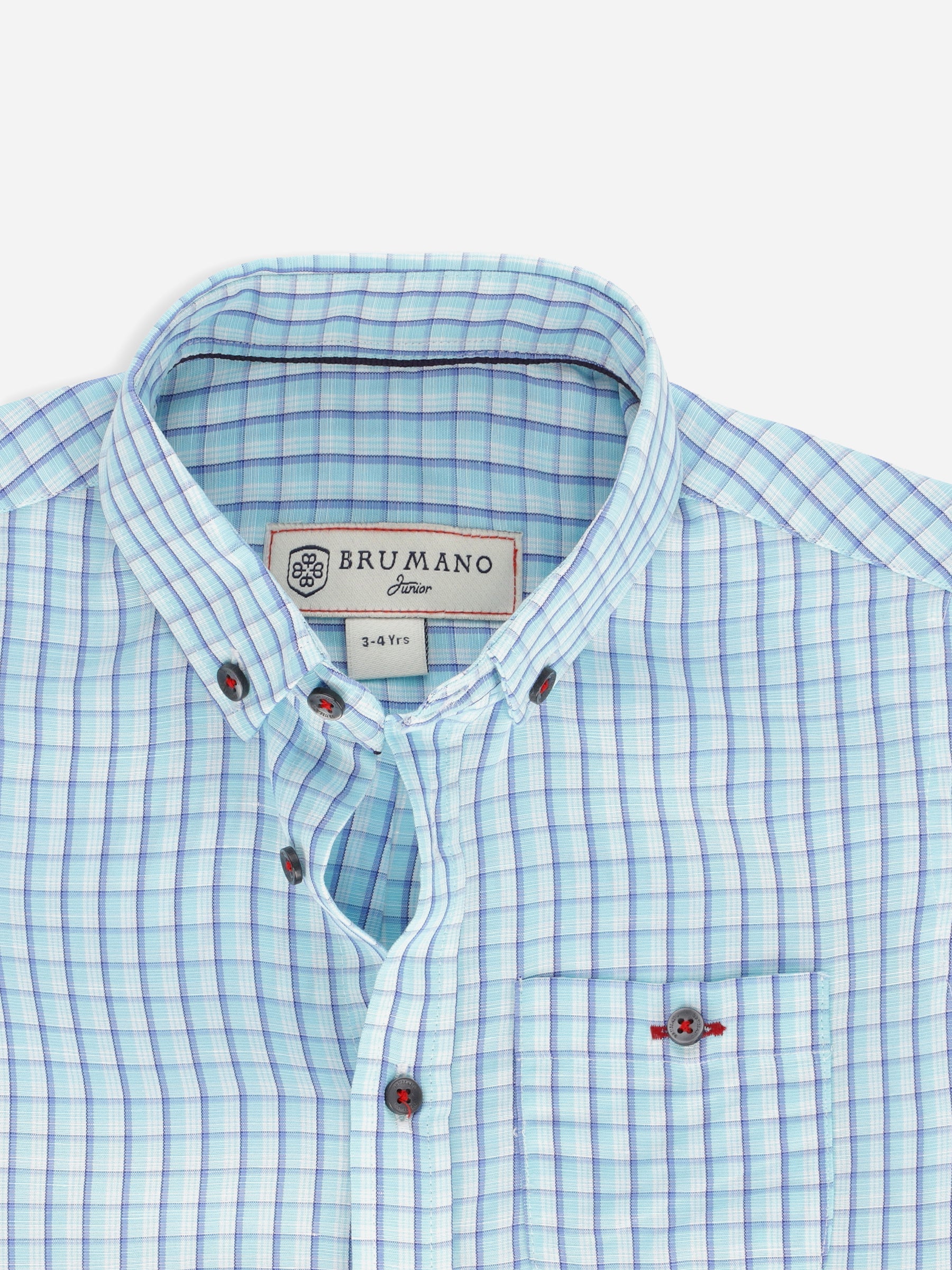 Aqua Blue CottonLinen Checkered Half Sleeve Casual Shirt Brumano Pakistan