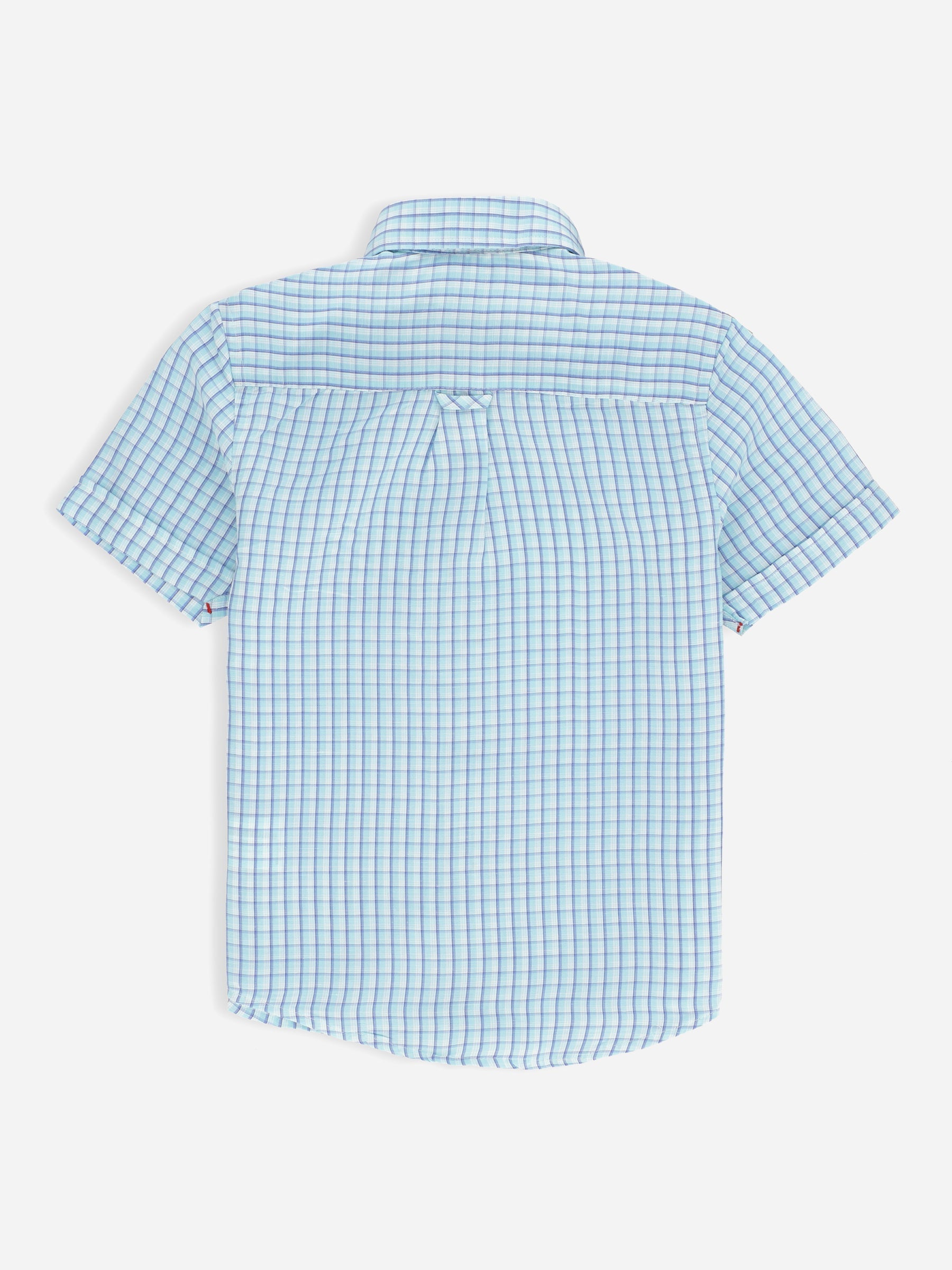 Aqua Blue CottonLinen Checkered Half Sleeve Casual Shirt Brumano Pakistan