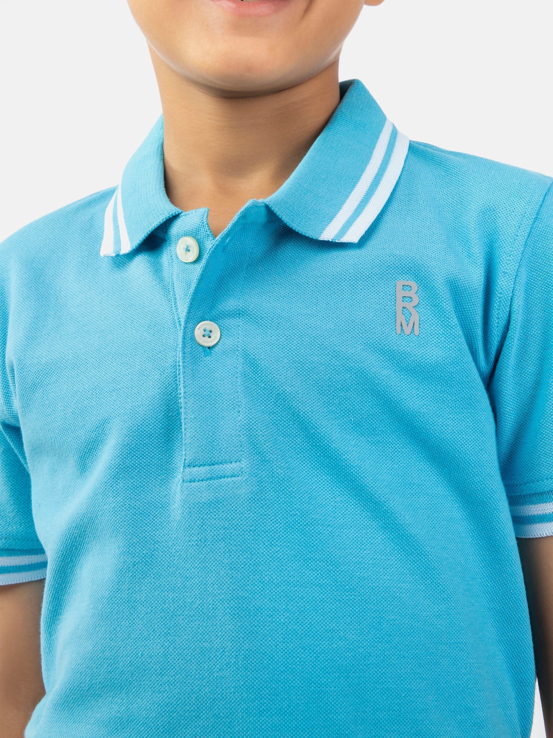 Aqua Blue Pique Casual Tipped polo Brumano Pakistan