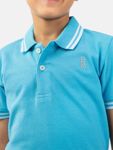 Aqua Blue Pique Casual Tipped polo Brumano Pakistan