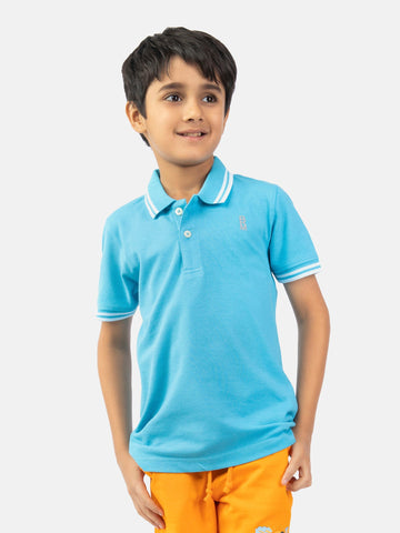 Aqua Blue Pique Casual Tipped polo Brumano Pakistan