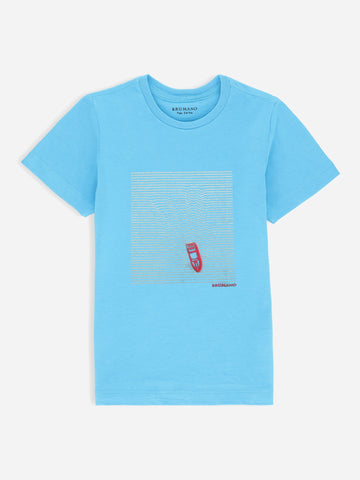 Aqua Blue Printed  'Boat' Casual tee Brumano Pakistan