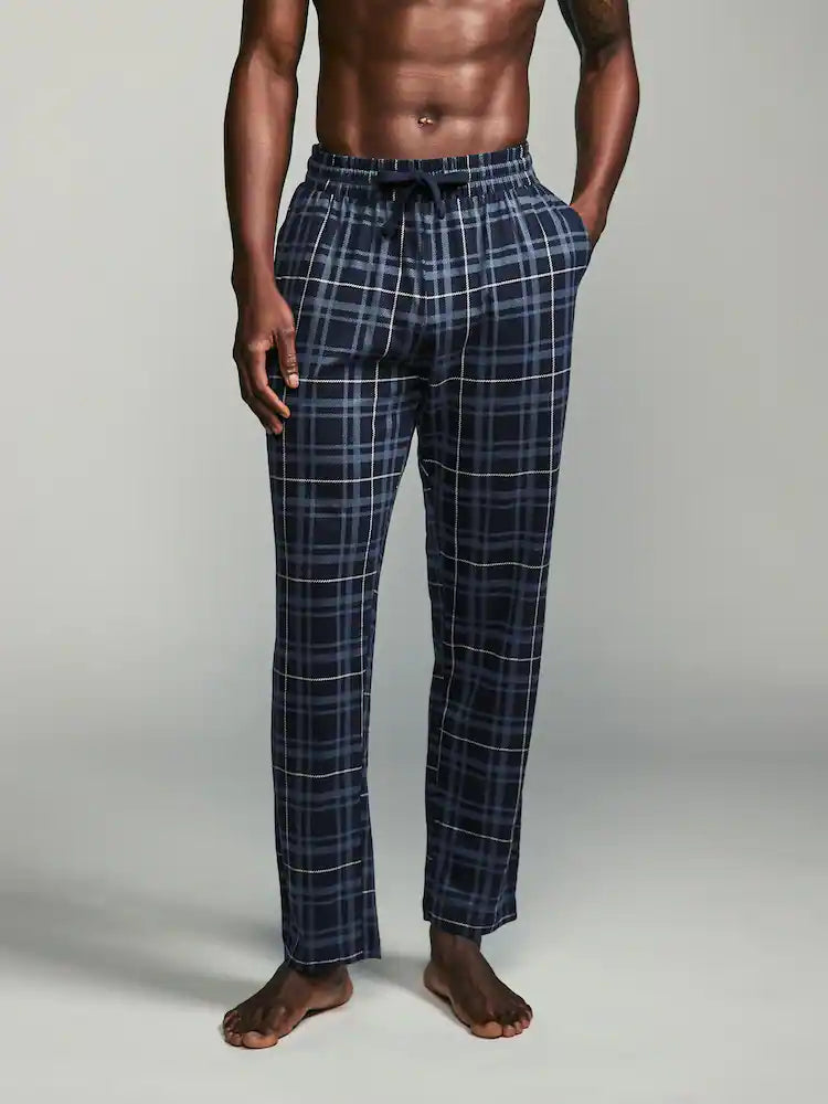 Black/Navy Blue Check Check Jersey Pyjama Bottoms 2 Pack