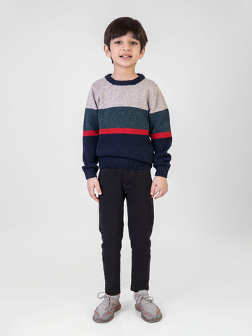 Beige & Navy Blue Casual Crew Neck Jumper Brumano Pakistan