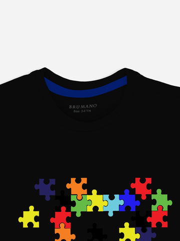 Black Graphic Printed 'Puzzle' Casual Tee Brumano Pakisan