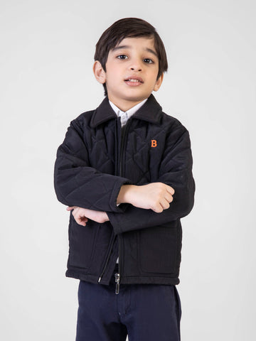 Black Padded Jacket With Corduroy Collar Brumano Pakistan