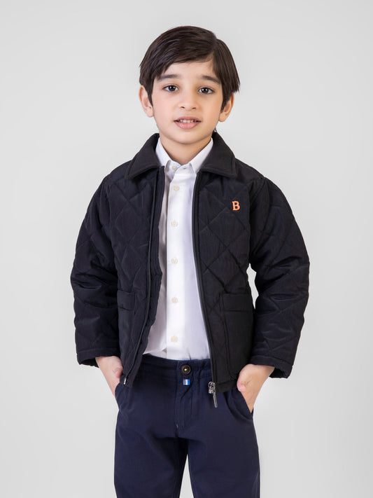 Black Padded Jacket With Corduroy Collar Brumano Pakistan