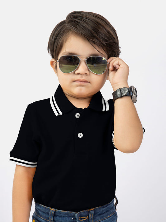 Black Pique Casual Tipped polo Brumano Pakistan