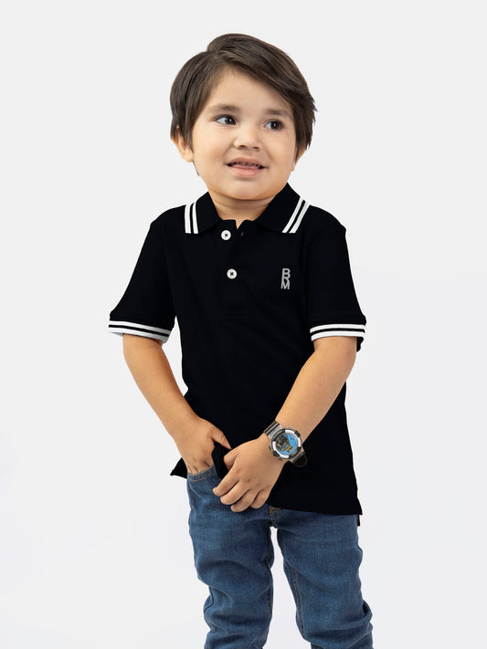 Black Pique Casual Tipped polo Brumano Pakistan