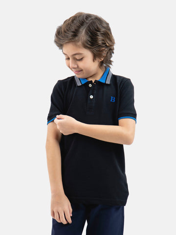 Black Pique Polo With Blue Collar Brumano Pakistan