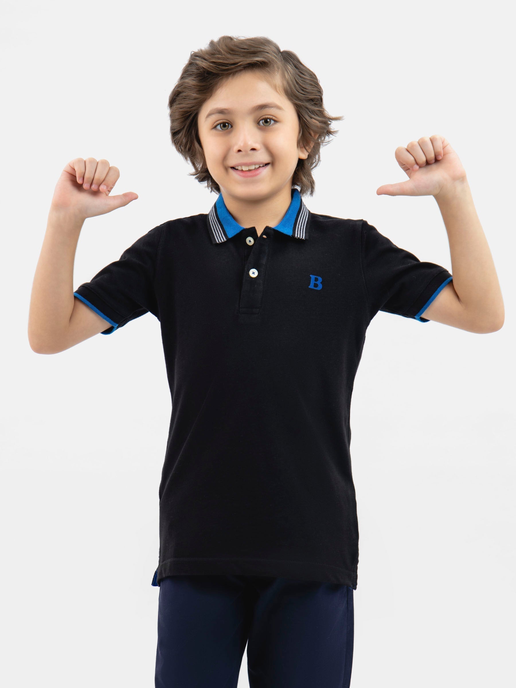 Black Pique Polo With Blue Collar Brumano Pakistan