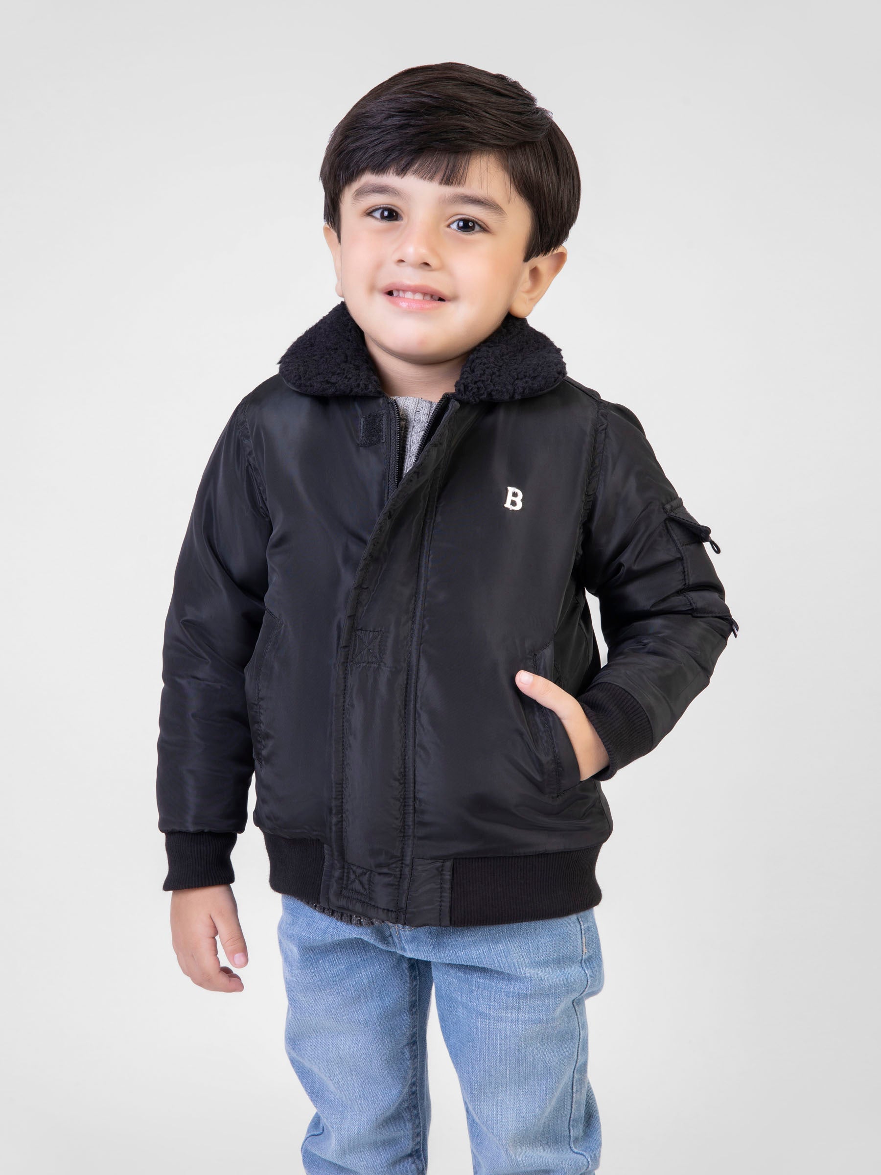 Black Quilted Casual Jacket With Sherpa Collar Brumano Pakistan