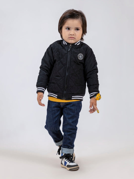 Black Quilted Sporty Casual Baseball Jacket Brumano Pakistan