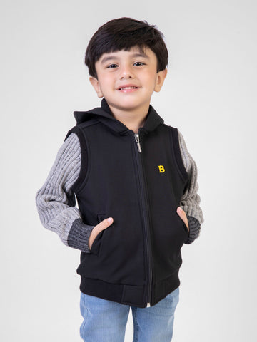 Black Sleeveless Casual Zipper Jacket With Hood Brumano Pakistan