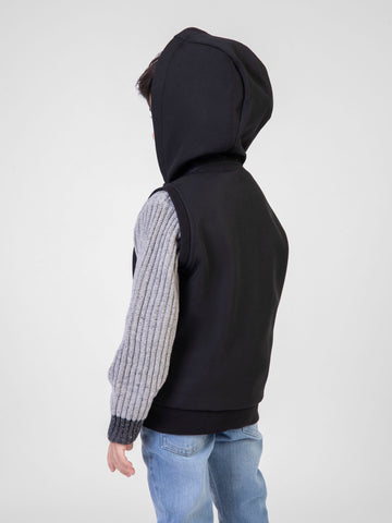 Black Sleeveless Casual Zipper Jacket With Hood Brumano Pakistan