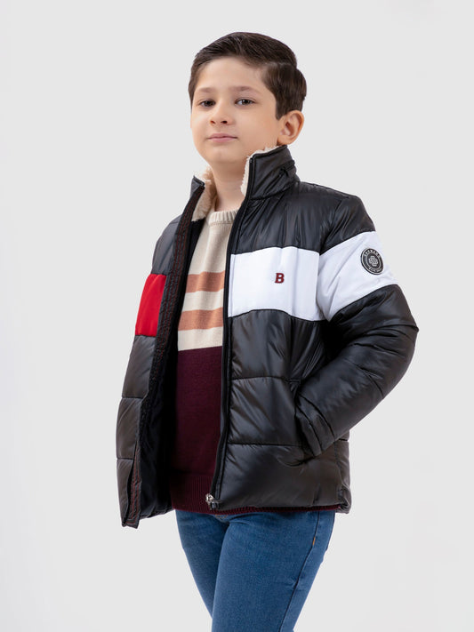 Black & Red Casual Puffer Jacket With Sherpa Brumano Pakistan