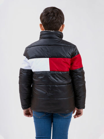 Black & Red Casual Puffer Jacket With Sherpa Brumano Pakistan