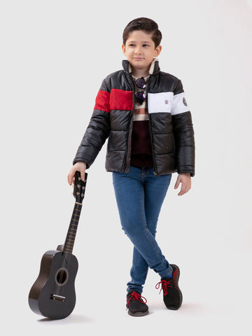 Black & Red Casual Puffer Jacket With Sherpa Brumano Pakistan