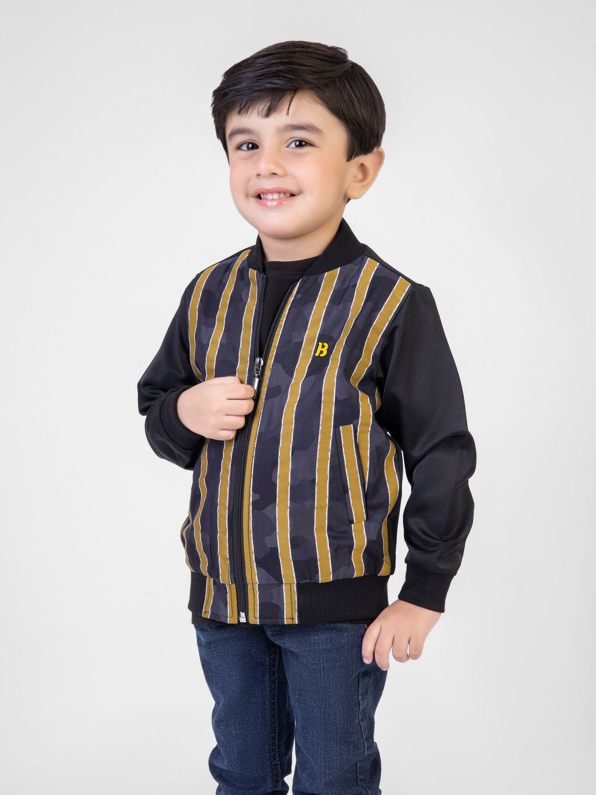 Black & Yellow Striped Light Weight Bomber Jacket Brumano Pakistan