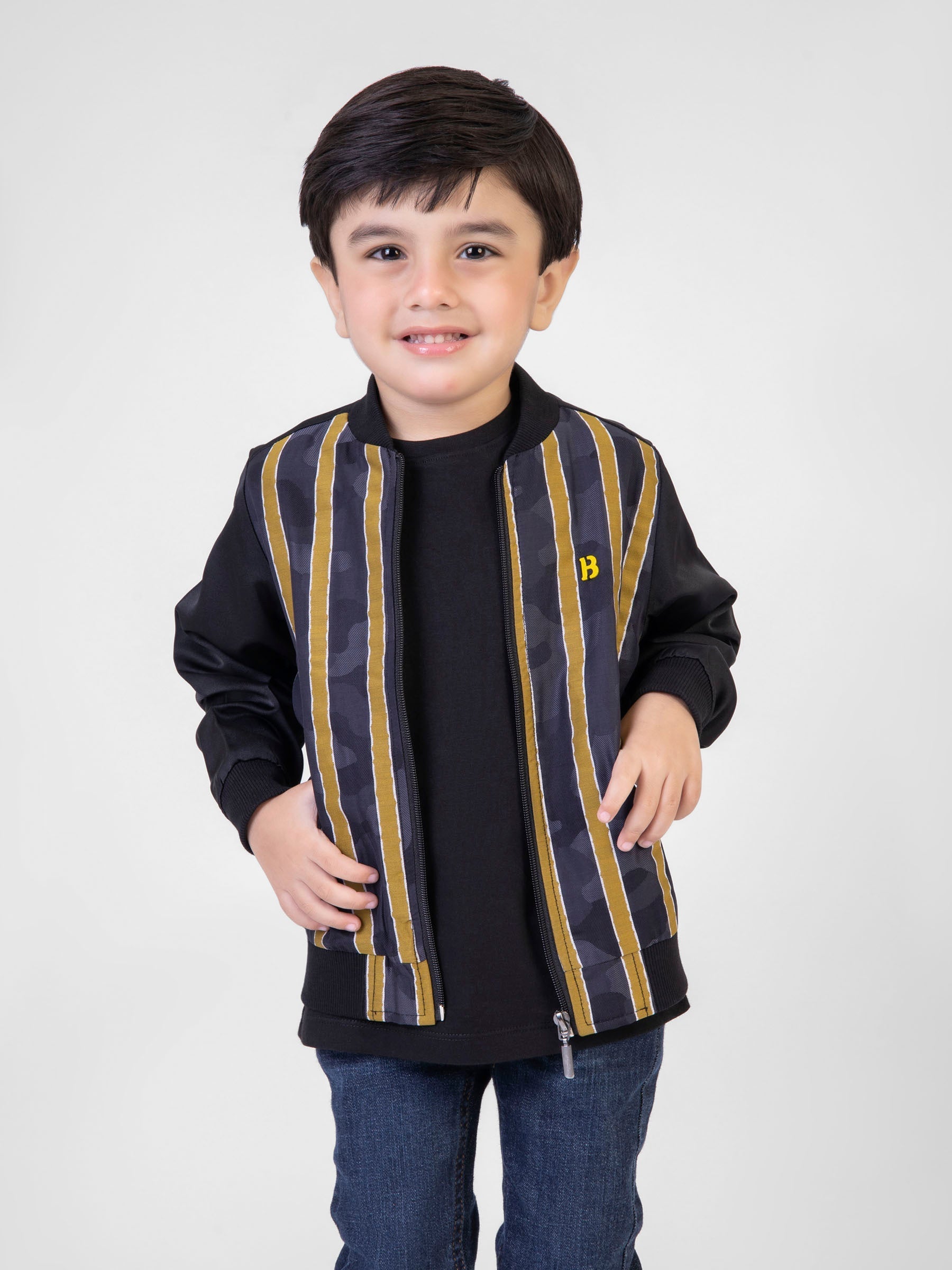 Black & Yellow Striped Light Weight Bomber Jacket Brumano Pakistan