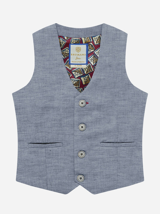 Blue Chambray Suit Waistcoat Brumano Pakistan