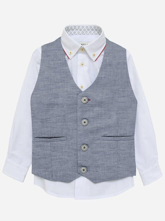 Blue Chambray Suit Waistcoat Brumano Pakistan