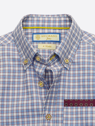 Blue Gingham Casual Long Sleeve Shirt With Yellow Detailing Brumano Pakistan