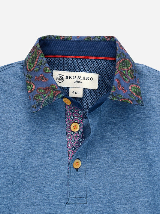 Blue Melange Casual Polo With Floral Collar Brumano Pakistan