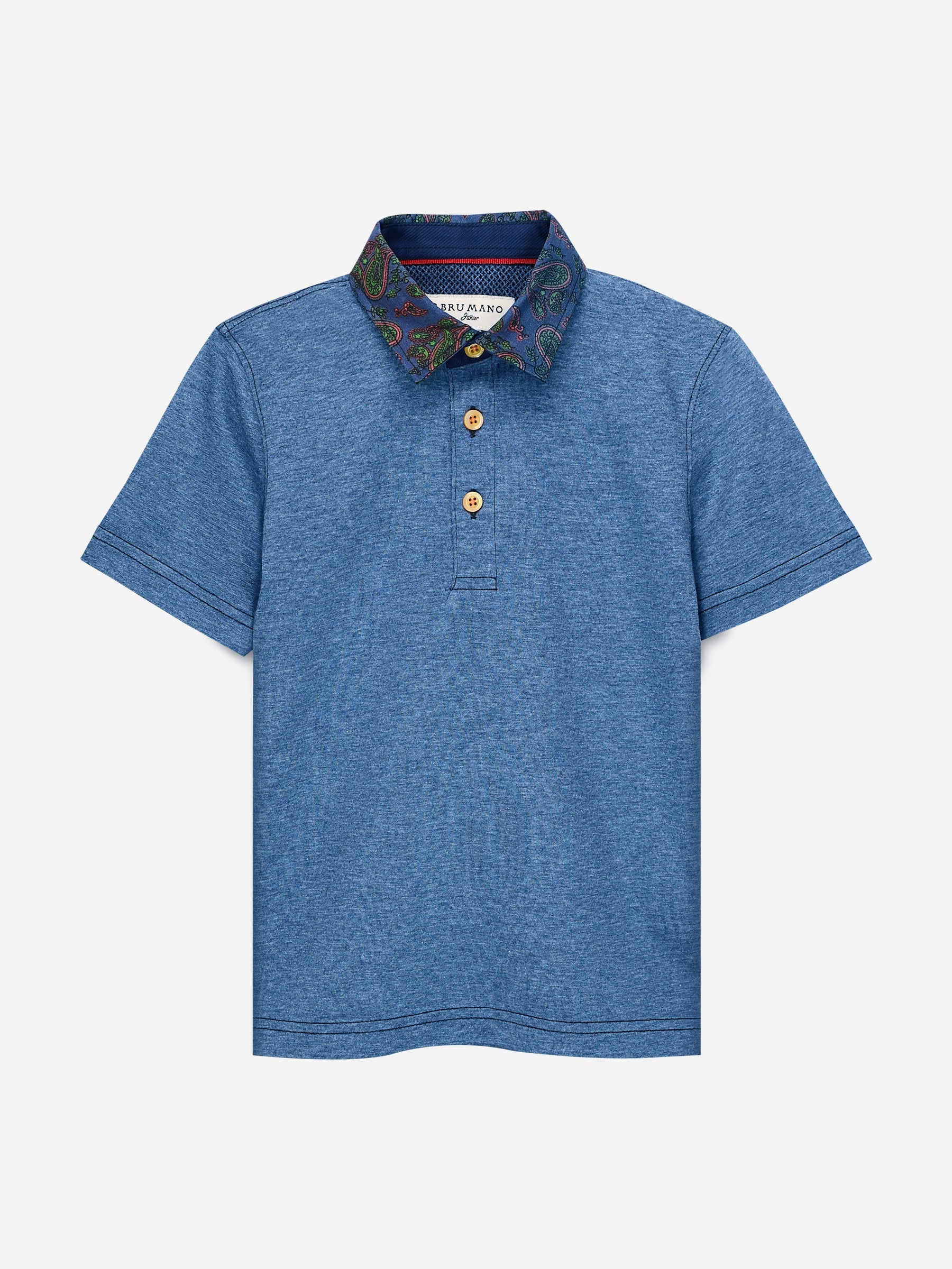 Blue Melange Casual Polo With Floral Collar Brumano Pakistan