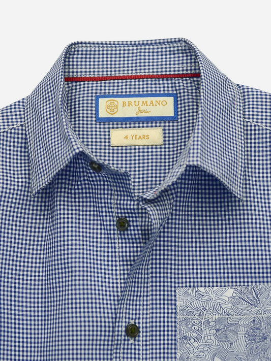 Blue Micro Gingham Short Sleeve Casual Shirt Brumano Pakistan